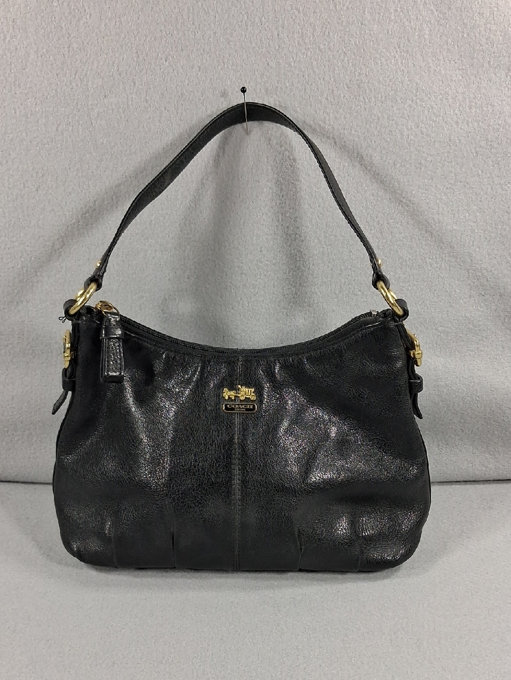 Coach Black Leather Shoulder Hobo with Gold-Tone Accents